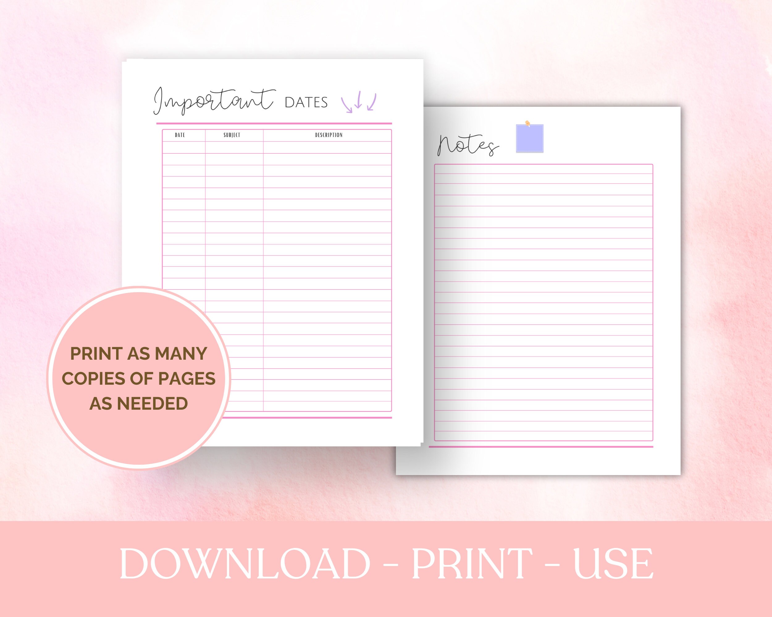 Pink Student Planner Printable/student Assignment Planner/student Exam ...