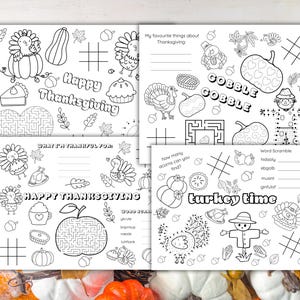Thanksgiving Activity Placemats For Kids/Thanksgiving Colouring And Games Placemats For Kids/Thanksgiving Dinner Activity Placemats For Kids