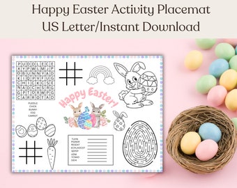 Happy Easter Activity Placemat Printable/Printable Kids Easter Activity Placemat/Easter Table Decor/Easter Basket Activity/Easter Printable