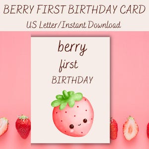 Süße Beere Erste Geburtstagskarte Kleines Mädchen/druckbare Beere Erste Geburtstagskarte für Mädchen/Erdbeere erste Geburtstagskarte/Beere 1. Geburtstag
