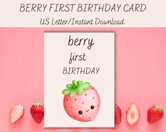 Sweet Berry First Birthday Card Little Girl/Printable Berry First Birthday Card For Girl/Strawberry First Birthday Card/Berry 1st Birthday