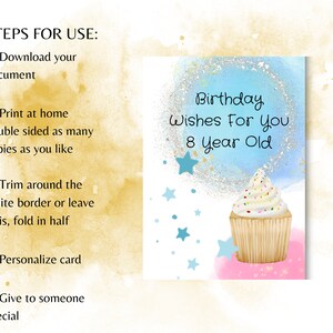 8th Birthday Cupcake Printable Card/8th Birthday Girl Card/cupcake ...