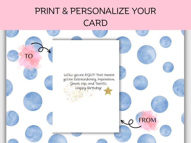 8th Birthday Cupcake Printable Card/8th Birthday Girl Card/cupcake ...