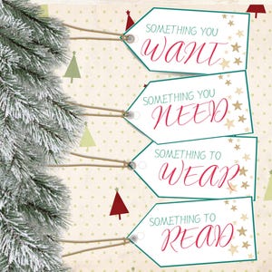Festive Holiday Gift Tags Set/Fun Want And Need Tags For Your Christmas Gifts/Charming Christmas Gift Tags/Unique Want And Need Tags