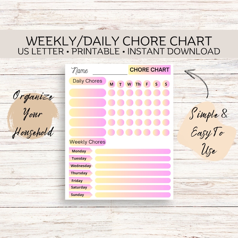 Chore Chart Printable for Kids or Adults/chore Tracker/to Help Busy ...