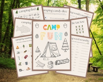 Lot d'activités de camping à imprimer/ensemble d'activités de camping pour enfants/chasse au trésor/camping à colorier et jeux/jeux de camping pour enfants