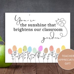 Lehrer Fingerabdruck Geschenk Printable / Danke Handwerk von Kindern / Ende des Jahres Lehrer Wertschätzung / Vorschullehrer Andenken / Sofort Download