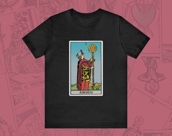 Aries Page of Wands Tarot T-Shirt Astrology Tee Tarot Tshirt March April Birthday Girlfriend Boyfriend Teen Gift