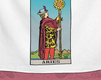 Vädurens sida med trollstavar Tarot kökshandduk Astrologi mars april födelsedag flickvän pojkvän mamma kock kök julklapp