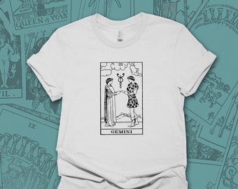 Gemini Two of Cups Astrology Tarot Illustration T-Shirt Gemini Birthday Gift Tee Zodiac Sign Tshirt