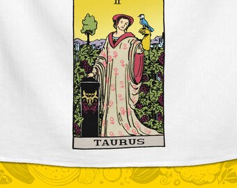 Taurus Abundance Tarot Tea Towel Astrology April May Birthday Girlfriend Boyfriend Mom Cook Kitchen Christmas Gift