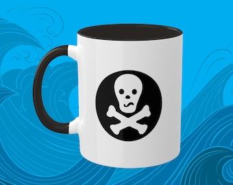 Skull and Crossbones Pirate Ceramic Mug Smirking Smile Birthday Halloween Sailing Girlfriend Boyfriend Teen Gift