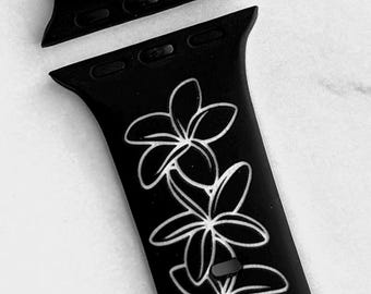 PLUMERIA Two-Tone Engraved Apple Watch Compatible Band