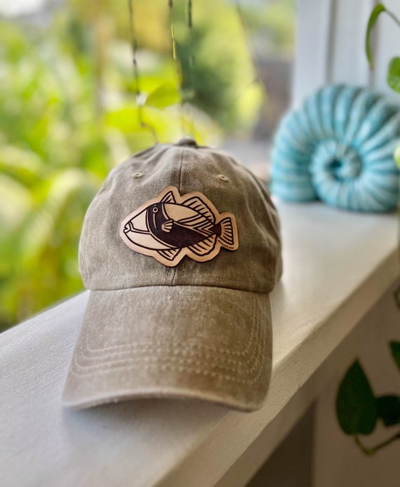 Humuhumunukunukuapua'a State Fish Leather Patch Baseball Hat Cap Distressed  Adjustable Vintage Washed 