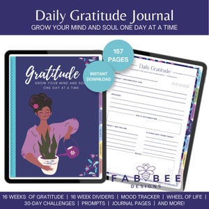 Diario digital de gratitud / Diario de bienestar, cuidado personal y atención plena, sin fecha, 5 minutos, con hipervínculos - GoodNotes, iPad, Android