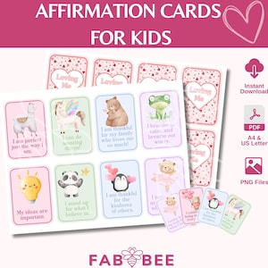 72 tarjetas de afirmación para niños, notas imprimibles para la lonchera, tarjetas de amor propio y atención plena, descarga digital, tarjetas de acuarela, empoderamiento
