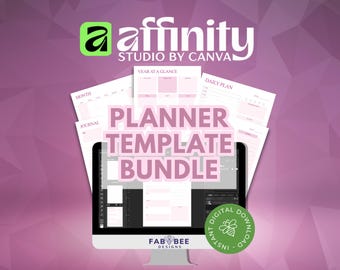Paquete de plantillas de planificador para Affinity Studio v3: páginas anuales, mensuales, semanales, diarias y de diario; diario PLR editable; descarga digital.