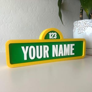Large Personalized Sesame Street Inspired 3D Printed Sign | Custom Name Sign | Birthday Party Decor | Street Sign | Kids Party Backdrop
