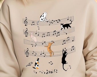 Cat And Music Notes Sweatshirt, Funny Musician Sweater, Cat And Music Lover Shirt, Cat Playing Music T-Shirt, Cat Lover Gift Tee