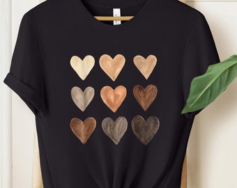 Diversity Skin Tones Shirt, Watercolor Melanin Hearts Shirt, Gift Hoodie, Equality Sweater, Black Pride Tee, Kindness Shirt, Anti Racism Tee