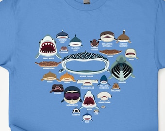 Shark Heart  Shirt, Ocean Lover T-Shirt, Sea Animals Sweatshirt, Wildlife Sweater, Shark Lover Tee, Ocean Fishes Hoodie, Tipes Of Sharks Tee