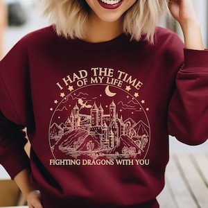 Me lo pasé genial luchando contra dragones contigo Sudadera, suéter con dragón, sudadera con capucha de castillo, sudadera de fan