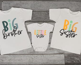 Matching Sibling Shirts, Sister Big Brother Little Sister Little Brother Shirt, Baby Shower Gift, Baby Announcement Tee,Retro Siblings Shirt