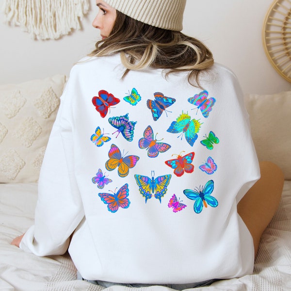 Butterfly Sweatshirt, Boho Butterfly Sweater,  Butterfly Lover Shirt, Vintage Butterfly T-Shirt, Butterfly Lover Outfit, Animal Lover Tee