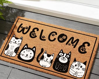 Cat Welcome Doormat, Funny Cat Door Mat, Coir Door mat, Housewarming Gift, Welcome Mat, Cat Lover Gift, Cute Front Porch Mat, Pet Home Decor