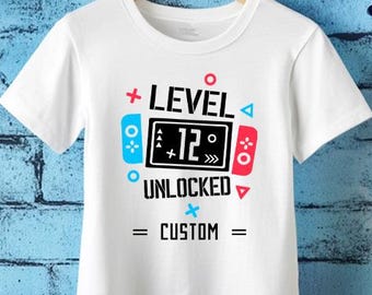 Custom Birthday Shirt, Custom Level Unlocked Shirt, Gaming Birthday Boy Shirt, Custom Gamer Birthday Shirt, Personalized Birthday Kids Shirt