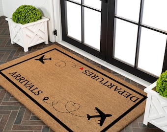 Arrivals & Departures Door Mat, Airplane Welcome Mat, Gift for Pilot, Frequent Flyer Gift, Pilot Welcome Door Mat, Funny Airplane Home Decor