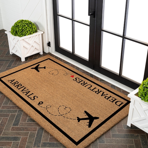 Arrivals & Departures Door Mat, Airplane Welcome Mat, Gift for Pilot, Frequent Flyer Gift, Pilot Welcome Door Mat, Funny Airplane Home Decor