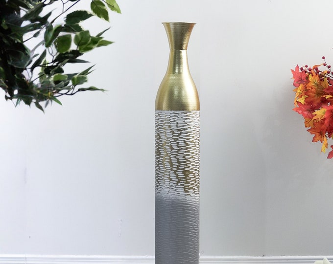 Large Metal Floor Vase, Golden and Gray, Home Accent Etsy
