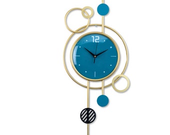 Large green metal wall clock, 80 cm, living room wall clock, golden frame