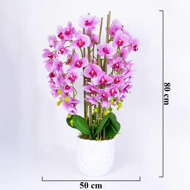 Large Artificial Orchid Plant in White Planter Living Room Etsy