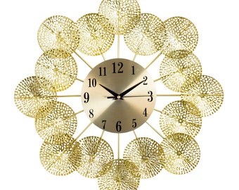 Golden wall clock round abstract shields metal clock 45 cm 18 inch silent clock decorative wall clock analog
