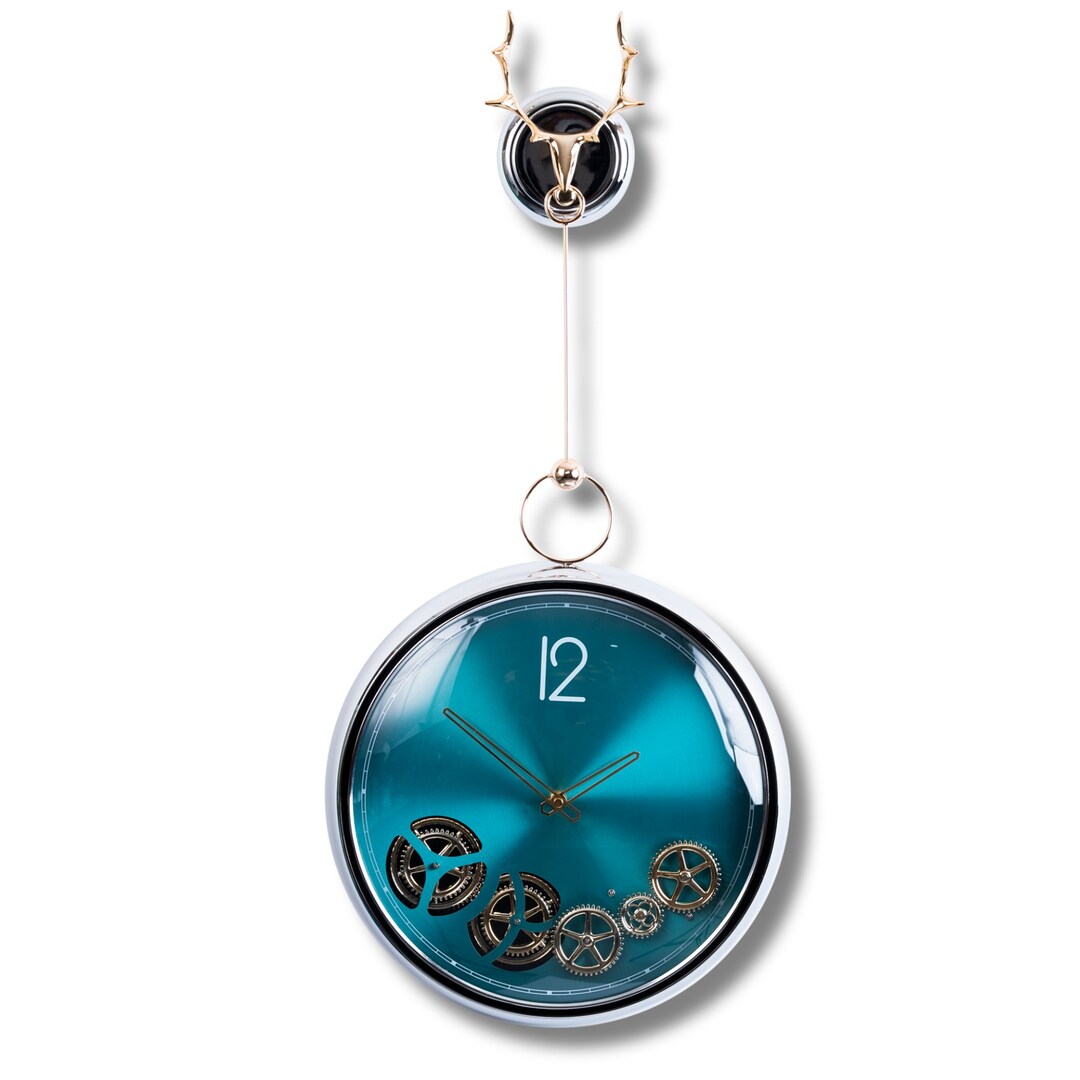 Luxury Metal Wall Clock With Moving Pendulum Gears Modern Etsy