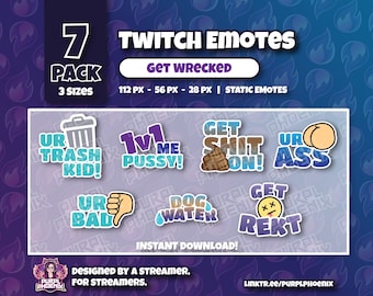 7 Pack Twitch Emotes - "Get Wrecked" - 3 sizes - Static Emotes