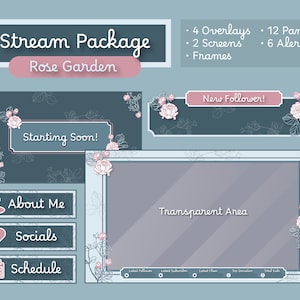 Twitch Stream Overlay Package - &quot;Rose Garden&quot;