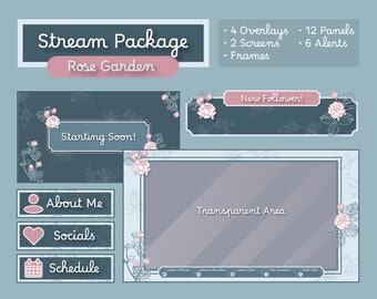 Twitch Stream Overlay Package - "Rose Garden"
