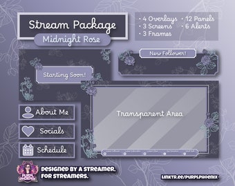Twitch Overlay Stream Package - "Midnight Rose"