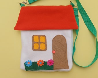 Doll house bag, kid shoulder bag,  sewing pattern and tutorial PDF