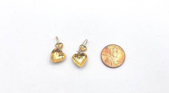 Estate 14K Yellow Gold Heart Dangle Earrings | Vi… - image 3