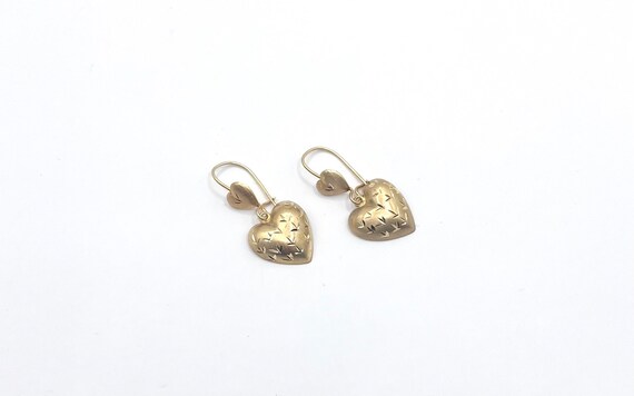 Estate 14K Yellow Gold Heart Dangle Earrings | Vi… - image 2