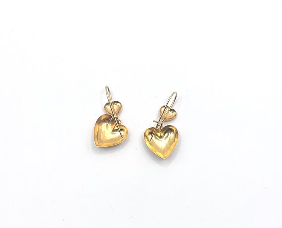 Estate 14K Yellow Gold Heart Dangle Earrings | Vi… - image 4