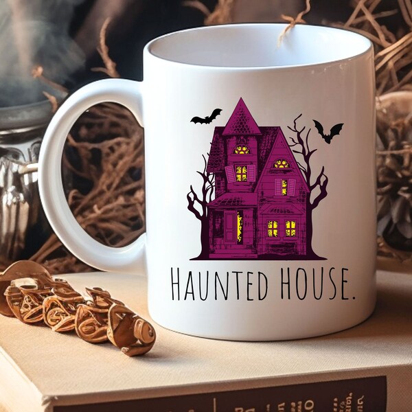 Haunted house coffee mug, Creepy house cup, Cute and Creepy coffee cup Halloween Coffee cup Spooky drinkware