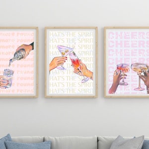 3 パックのプリント、バー カートのアートワーク、カクテルの絵、カクテルのアートワーク、バー カート、プリント、女の子のアパート、寮、バー カート、バー カートのプリント