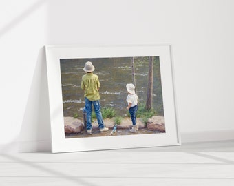 Riverside Kids Wall Decor in Soft Nature Colors - Fishing by the River Printable Digital Download