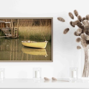 Autumn River Boat Art Print, Fall Decor, Wall Decoration, Nature Landscape, River View