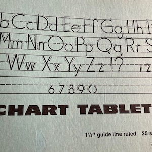 May include: A light blue chart tablet with the alphabet and numbers printed in black. The tablet has 1.5-inch guide lines and measures 24 x 16 inches. The words "CHART TABLET" are printed in bold, dark brown letters.